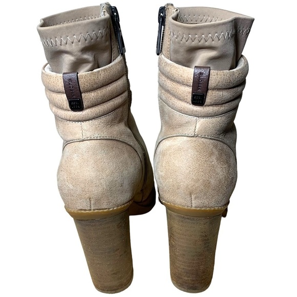 RUDSAK Ankle Heeled Booties Distressed Tan Leather Fleeced sz 38 Winter Boots - Picture 3 of 14